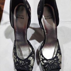 Stuart Weitzman Black Lace OpenToe Shoes Size 9.5M